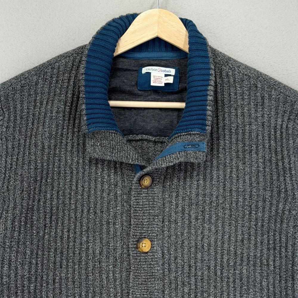 carbon2cobalt Cardigan Sweater Mens XL Charcoal Ribbed Knit Mock-Neck‎ Fisherman